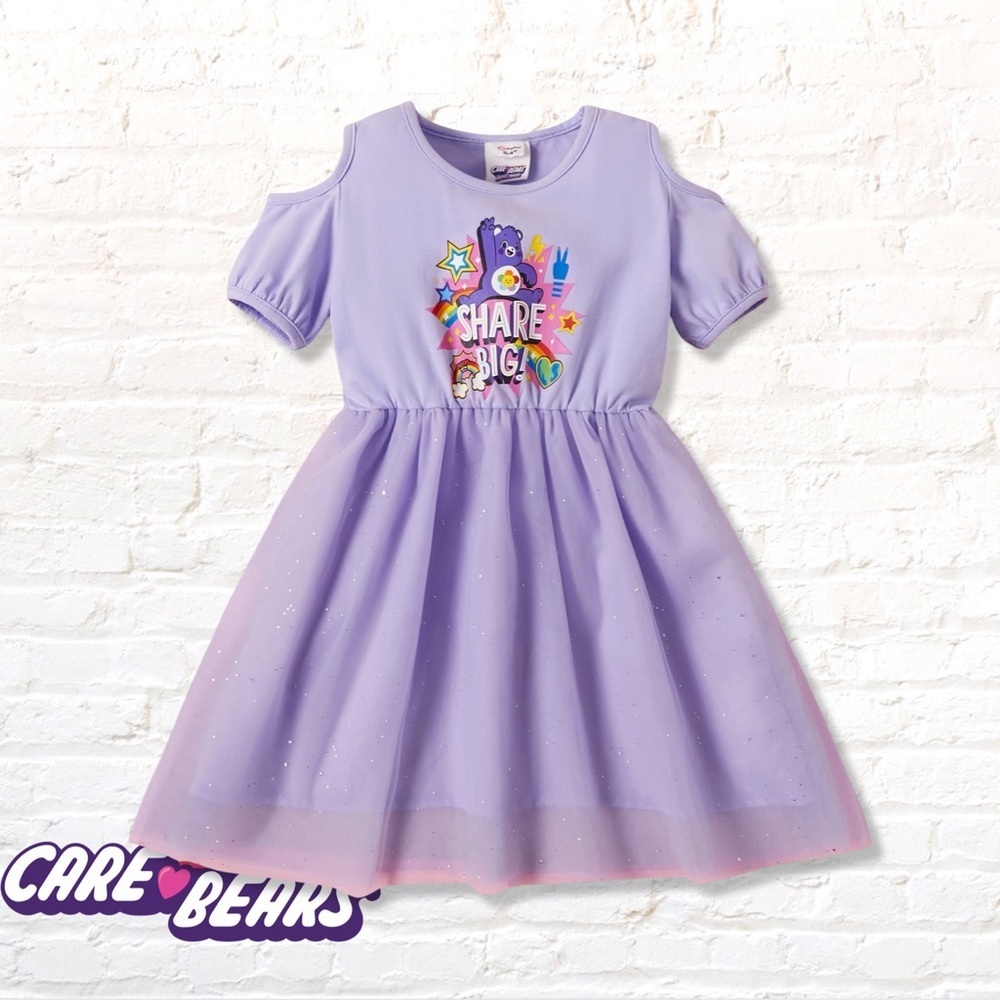 Care Bears Purple Sparkle Tulle Share Bear Dress with Share Big Graphic Size 3-4 - Picture 11 of 11